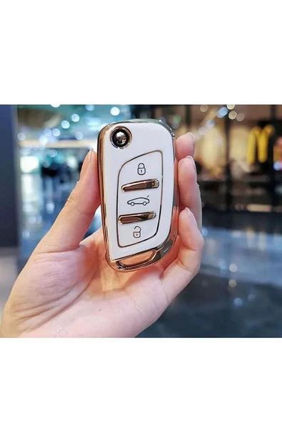 Citröen C1 C2 C3 C4 C5 Lüx Anahtar Koruma Kılıfı Sustalı Beyaz Renk 2.resime Bakınız ürün görseli