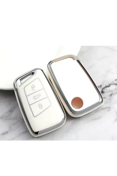 Passat B8 - Ateca Ve Süper B Lüx Kaliteli Anahtar Kılıf Anahtarsız Çaliştırma Modeli Beyaz/krom ürün görseli