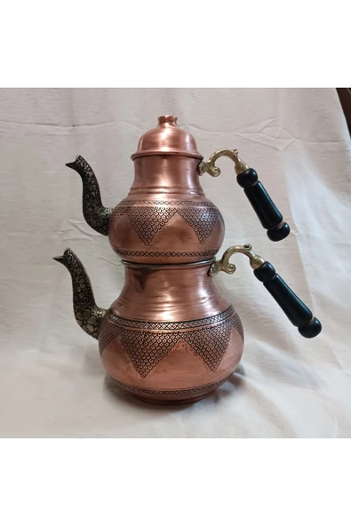 KIVRAKLAR Bakır Çaydanlık Üzüm işlemeli - Resim 3