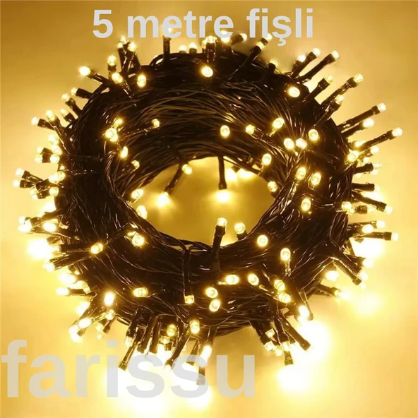 5 Metre 120 Ledli 8 Modlu Fişli Peri Led Işıklandırma - Gün Işığı Sarı Dekoratif Şerit Led - 1