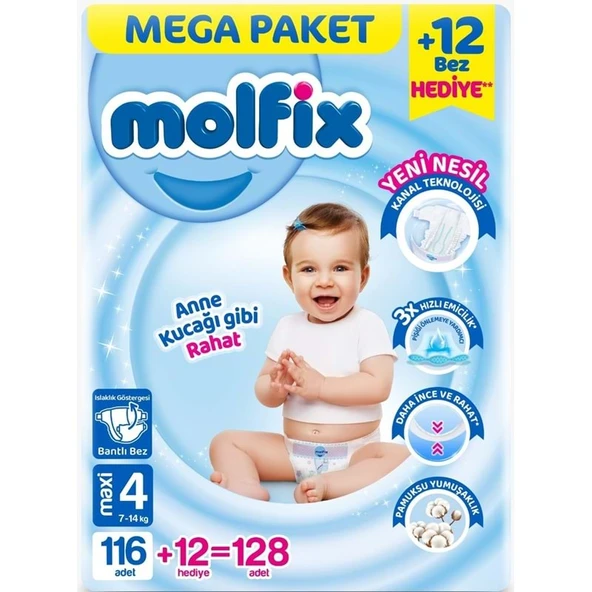 Molfix Bebek Bezi Beden:4 (7-14KG) Maxi 384 Adet Mega Aylık Fırsat Pk - Resim 2