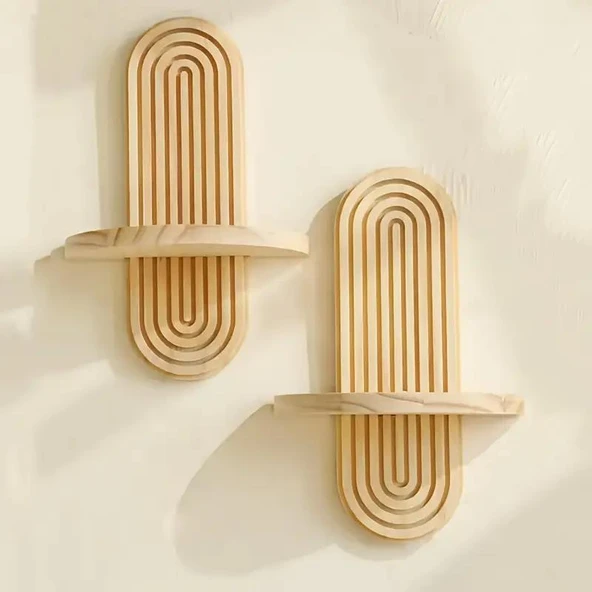 1 Adet Ahşap Duvar Rafı Gökkuşağı Mumluk Ortaçağ Stili Dekoratif Duvar Rafları Yatak Odası, Mutfak ve Oturma Odası Arka Plan Süsü - 5