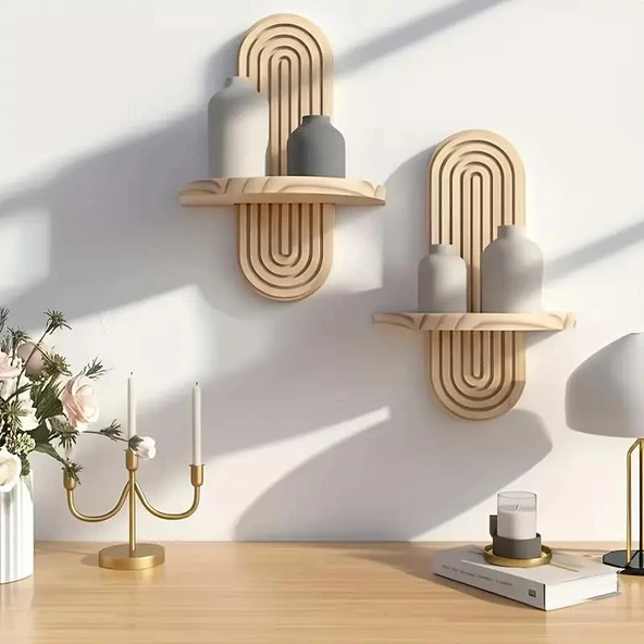 1 Adet Ahşap Duvar Rafı Gökkuşağı Mumluk Ortaçağ Stili Dekoratif Duvar Rafları Yatak Odası, Mutfak ve Oturma Odası Arka Plan Süsü - 6