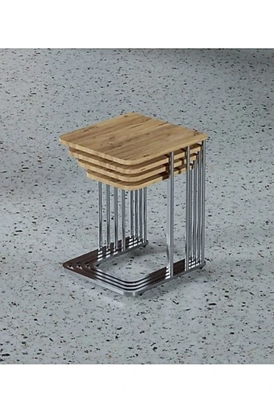 Stil Ceylin 4lü Zigon Sehpa Tekerlekli Gümüş Ayaklı Mermer Desenli