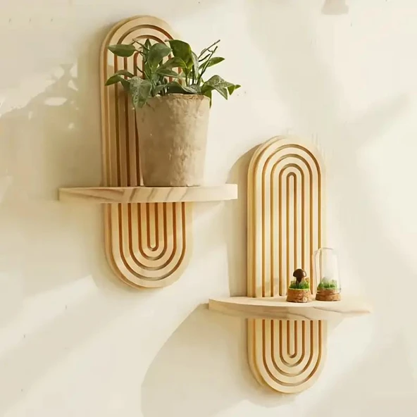 1 Adet Ahşap Duvar Rafı Gökkuşağı Mumluk Ortaçağ Stili Dekoratif Duvar Rafları Yatak Odası, Mutfak ve Oturma Odası Arka Plan Süsü - 3