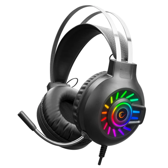 RAMPAGE RM-K44 ZENGIBAR SİYAH 7.1 SURROUND RGB IŞIK EFEKTLİ MİKROFONLU OYUNCU KULAKLIĞI RAMPAGE - 1