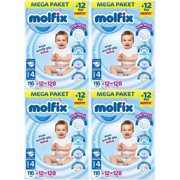 Molfix Bebek Bezi Beden:4 (7-14KG) Maxi 512 Adet Mega Avantaj Fırsat Pk ürün görseli