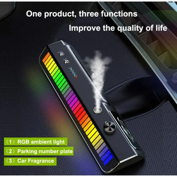 Ozmik Akıllı araç parfüm sprey aromaterapi ve cep numarası geçici park işareti  RGB renkli müzik - 3