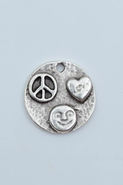 Barış Sembolü - Kalp -Gülen Surat Gümüş Kaplama Kolye Ucu ürün görseli 1