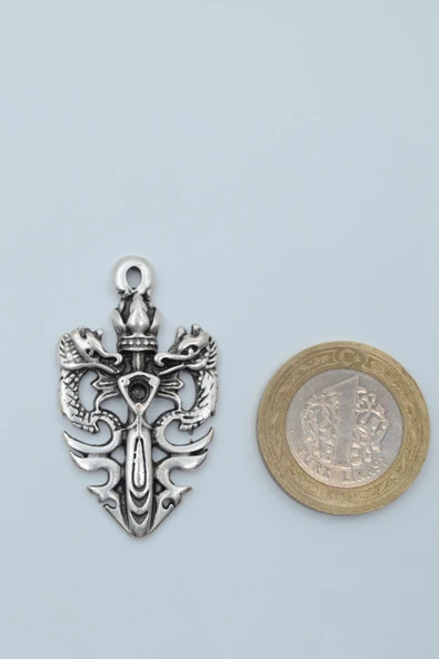 Ejderha Kılıç Taç Gümüş Kaplama Düz Zincir Kolye - Resim 10