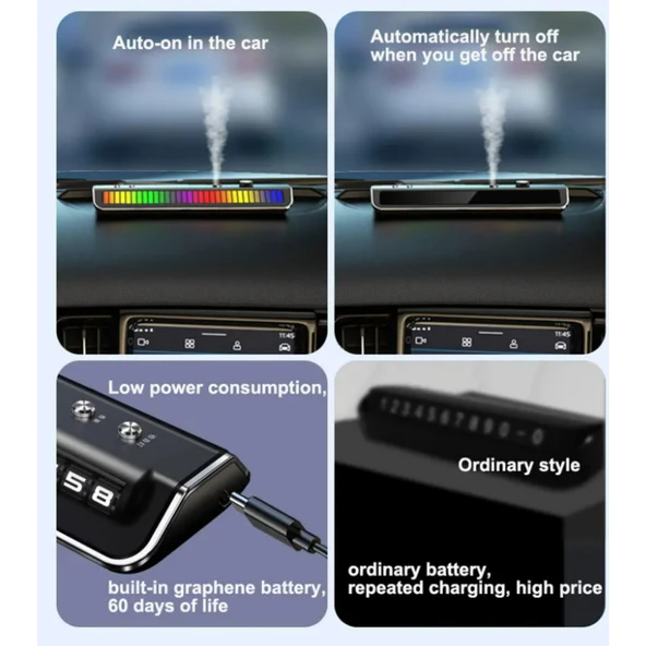 Ozmik Akıllı araç parfüm sprey aromaterapi ve cep numarası geçici park işareti  RGB renkli müzik - 7