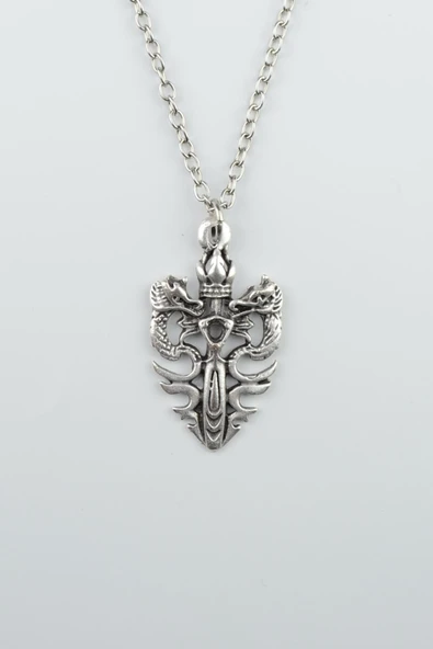 Ejderha Kılıç Taç Gümüş Kaplama Düz Zincir Kolye - Resim 7