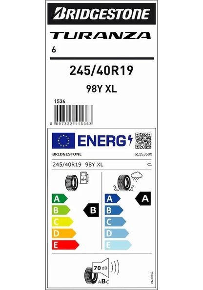 Bridgestone 245/40R19 TURANZA T006 98Y XL Yaz Lastiği (Üretim: 2025) - Resim 2