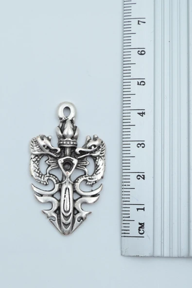 Ejderha Kılıç Taç Gümüş Kaplama Düz Zincir Kolye - Resim 3