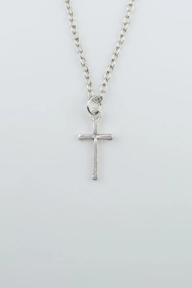 Minimal Haç Gümüş Kaplama Düz Zincir Kolye ürün görseli