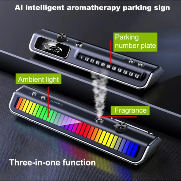 Ozmik Akıllı araç parfüm sprey aromaterapi ve cep numarası geçici park işareti  RGB renkli müzik - 4