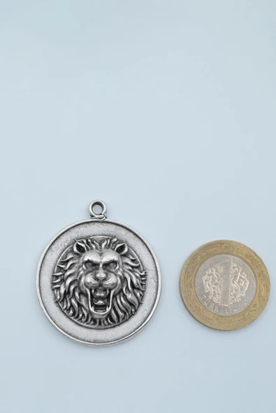 Aslan Madalyon Gümüş Kaplama Deri İp Kolye - 4