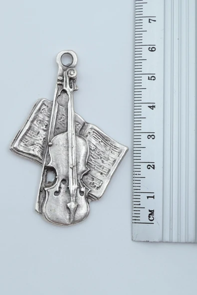 Keman - Nota Defteri Gümüş Kaplama Kolye Ucu - Resim 2