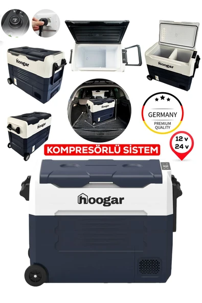 Hooger German Ea55 Ltx Geniş Kabin Tekerlekli Dijital Göstergeli Oto Buzdolabı 12-24 Volt -20 Derece Hızlı Soğutma - 1