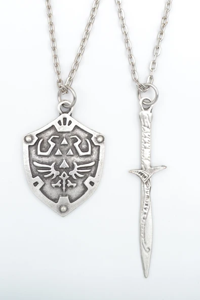 2'li The Legend Of Zelda Kalkan - Kılıç Gümüş Kaplama Kolye Seti ürün görseli