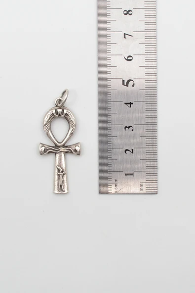 Ankh Yaşam Kolye - PU Deri İp Zincirli Unisex Gümüş Kaplama Mısır Sembolü - 60 cm - Resim 3