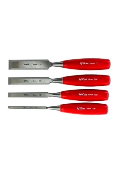 Rox Wood 0184 Ahşap Oyma, Düz Uçlu Iskarpela Takımı 4 Parça - Resim 2