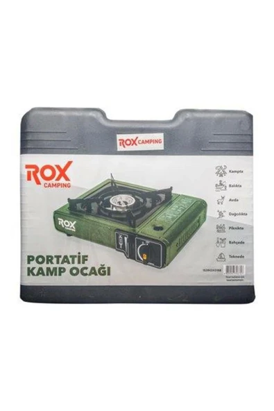Rox Camping 0188 Tekli Portatif Kamp Ocak - Haki Yeşil, Rüzgarlıklı, Ekstra Gaz Girişli - Resim 4