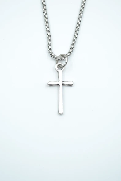 Minimal Haç Gümüş Kaplama Örme Zincir Kolye
