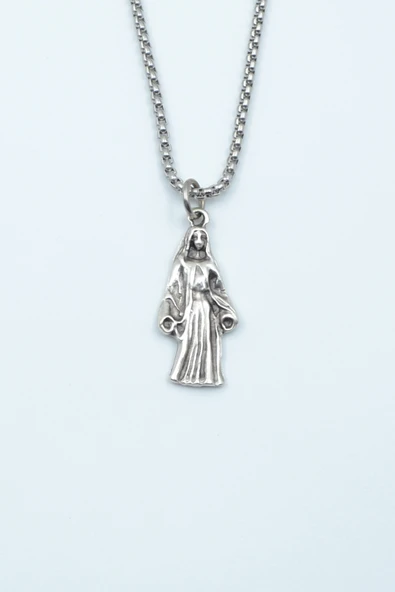 Minimal Meryem Ana Gümüş Kaplama Örme Zincir Kolye ürün görseli