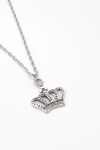 Kraliyet Taç Kolye - Erkek Kadın Kolye Gümüş Kaplama Zincir Kolye - 60 cm - Resim 2