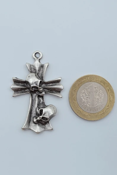 Kuru Kafa Haç Gümüş Kaplama Örme Zincir Kolye - Resim 4