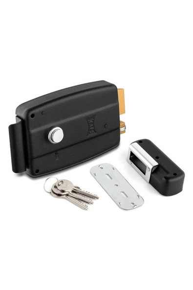 Kale Kilit 157El Standart Silindirli Elektrikli Tirajlı Demir Kapı Kilidi - Siyah - Resim 4