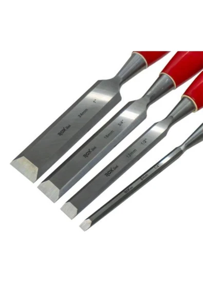 Rox Wood 0184 Ahşap Oyma, Düz Uçlu Iskarpela Takımı 4 Parça - Resim 3