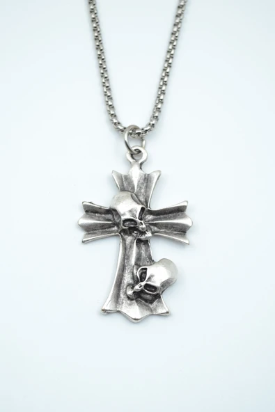 Kuru Kafa Haç Gümüş Kaplama Örme Zincir Kolye ürün görseli