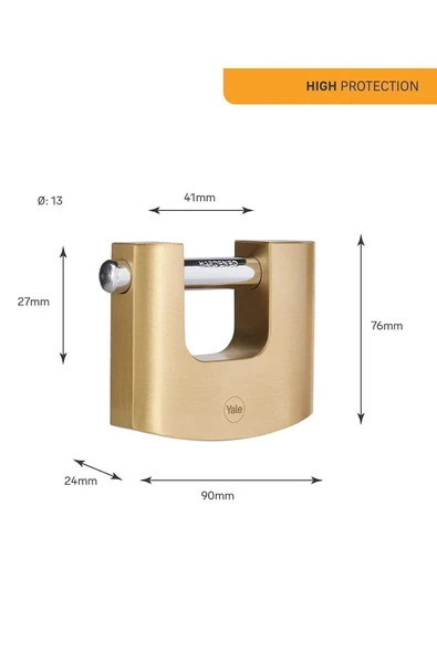Yale Y114B/90/127/1 - 90Mm Oval Kayar Pimli Pirinç Asma Kilit Sertleştirilmiş Çelik Halka - Resim 2