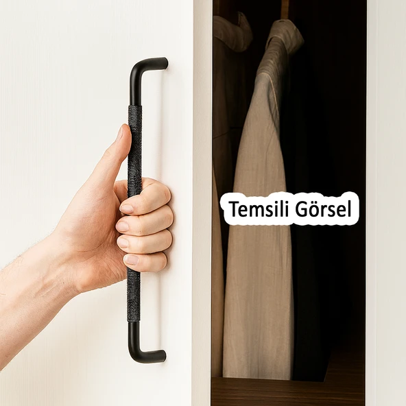 Uber Tırtıklı Mat Siyah Metal Kulp 320 mm 32 cm Mobilya Çekmece Mutfak Dolabı Dolap Kapak Kulpları - Resim 3