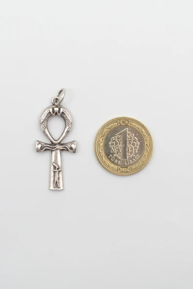 Ankh Yaşam Kolye - PU Deri İp Zincirli Unisex Gümüş Kaplama Mısır Sembolü - 60 cm - Resim 4