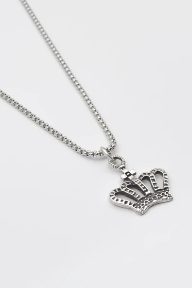 Minimalist Taç Kolye - Erkek Kadın Kolye Gümüş Kaplama - Örme Zincir - Resim 2