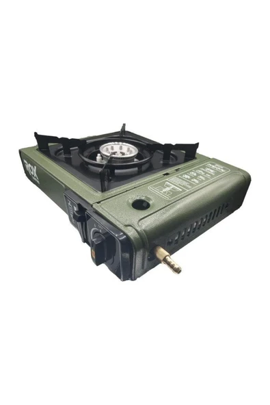 Rox Camping 0188 Tekli Portatif Kamp Ocak - Haki Yeşil, Rüzgarlıklı, Ekstra Gaz Girişli - Resim 2