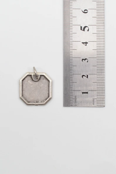 Sekizgen Geometrik Kolye - Örme İthal Zincirli Unisex Gümüş Kaplama Kolye - 60 cm - 4