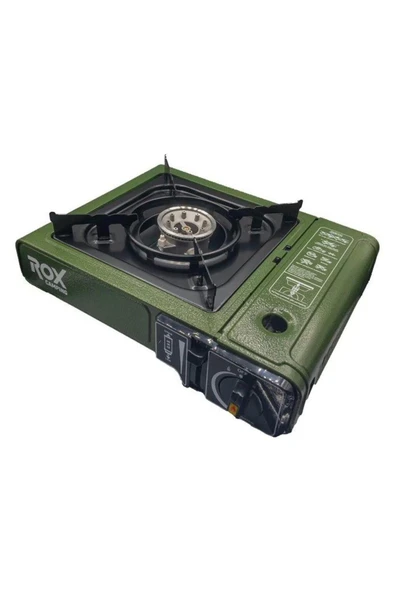 Rox Camping 0188 Tekli Portatif Kamp Ocak - Haki Yeşil, Rüzgarlıklı, Ekstra Gaz Girişli ürün görseli