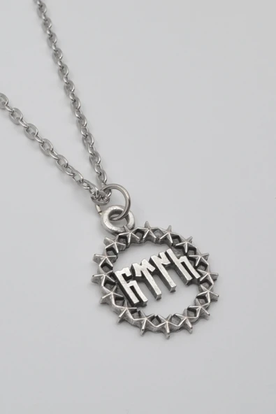 Göktürkçe Türk Yazılı ve Yıldızlı Kolye - Düz Ezme İthal Zincirli Unisex Gümüş Kaplama - 60 cm - Resim 2