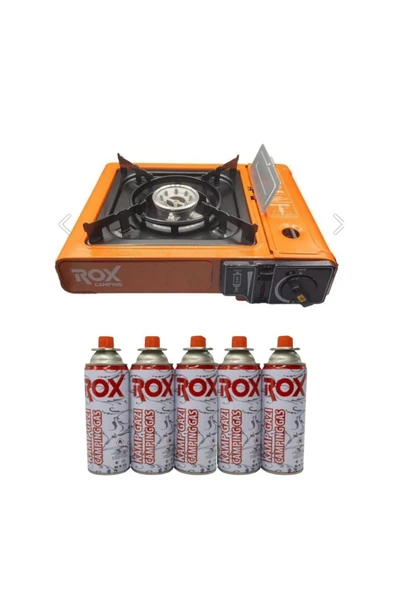 Rox 153Rox0189 Tekli Portatif Kamp Ocak ,Turuncu, Rüzgarlıklı, Ekstra Gaz Girişli 5 Adet Gaz Kartuş ürün görseli
