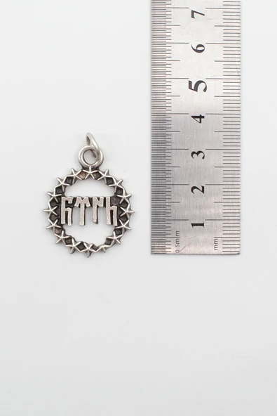 Göktürkçe Türk Yazılı ve Yıldızlı Kolye - Düz Ezme İthal Zincirli Unisex Gümüş Kaplama - 60 cm - Resim 3