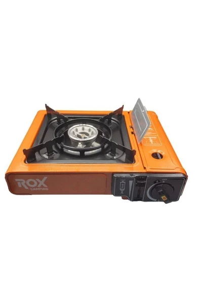 Rox Camping 0189 Tekli Portatif Kamp Ocak - Turuncu, Rüzgarlıklı, Ekstra Gaz Girişli - 1