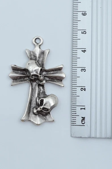 Kuru Kafa Haç Gümüş Kaplama Örme Zincir Kolye - Resim 3