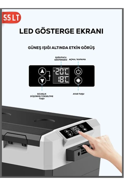 Hooger German Ea55 Ltx Geniş Kabin Tekerlekli Dijital Göstergeli Oto Buzdolabı 12-24 Volt -20 Derece Hızlı Soğutma - 3