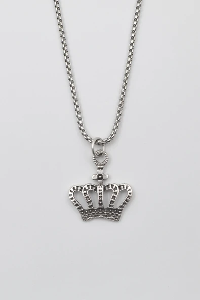 Minimalist Taç Kolye - Erkek Kadın Kolye Gümüş Kaplama - Örme Zincir ürün görseli