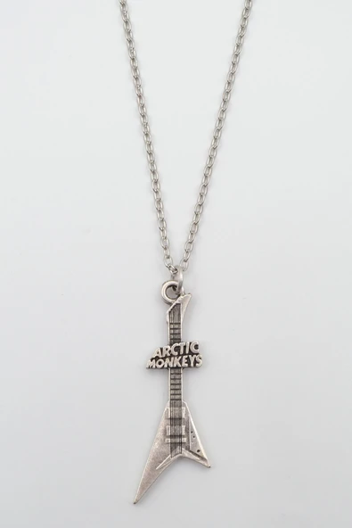 Arctic Monkeys Elektro Gitar Gümüş Kaplama Düz Zincir Kolye ürün görseli