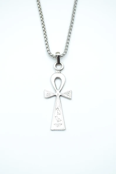 Ankh Anahtarı - Nil'in Anahtarı Gümüş Kaplama Örme Zincir Kolye ürün görseli